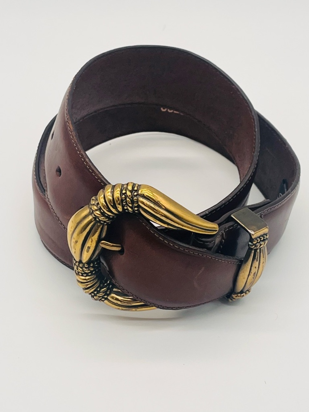 Brighton Brown Leather Belt Decorative Gold-Tone Buckle Western Chunky 1991